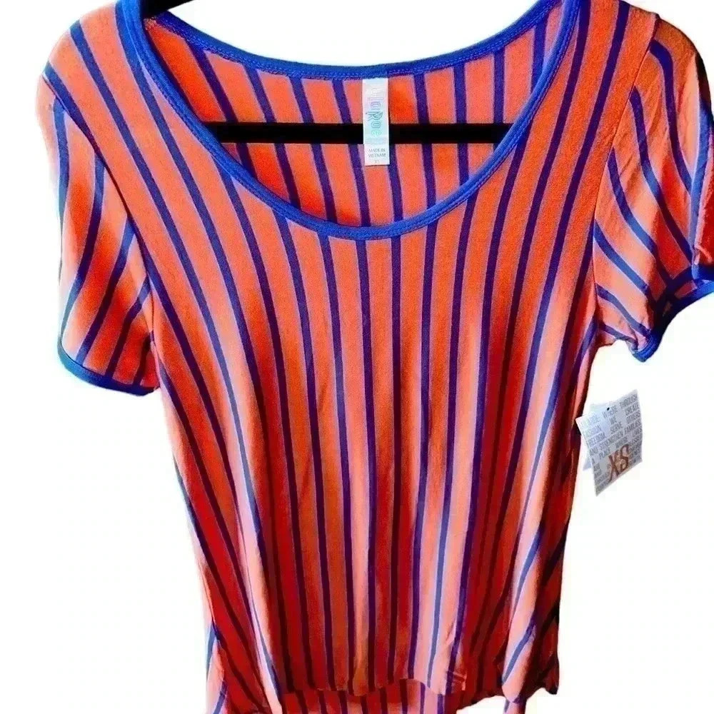 Lularoe XS orange and blue vertical stripe. Blue trim for a retro look.‎ NWT